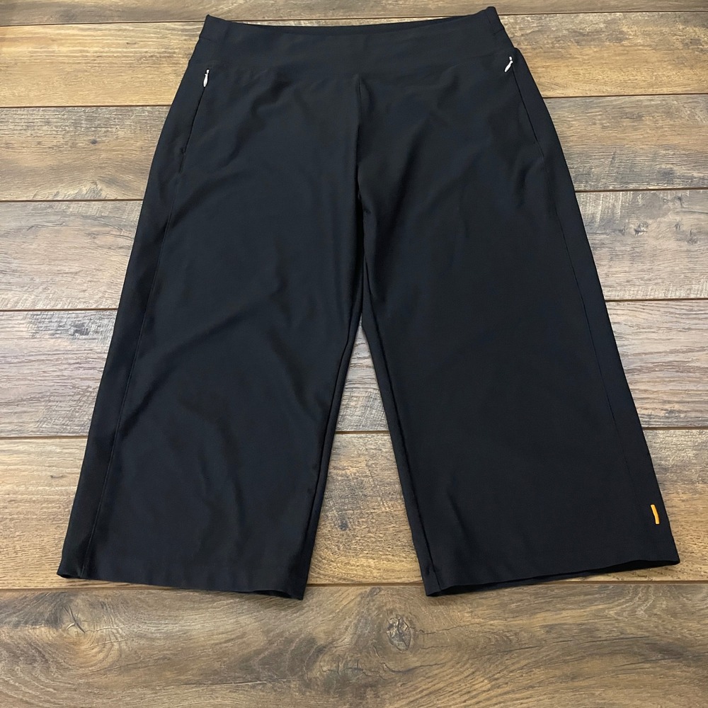 Lucy Everyday Collection Black Cropped Wide Leg Yoga Pants Large Pockets Active